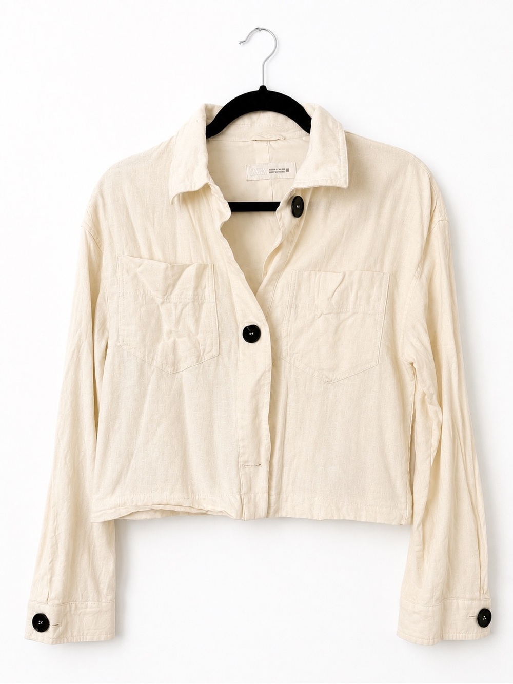 ZARA Cropped Cream Button-Front Jacket